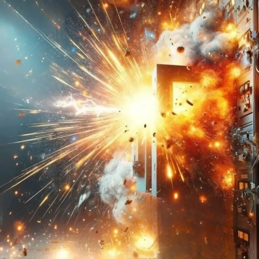 Esplosione di un arco elettrico all'interno di un quadro di potenza