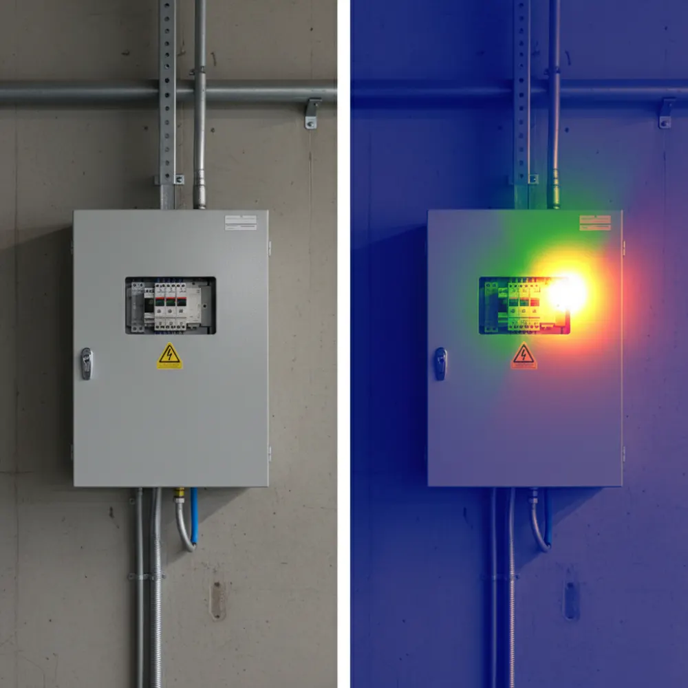 Confronto tra un quadro elettrico in luce visibile e il relativo termogramma